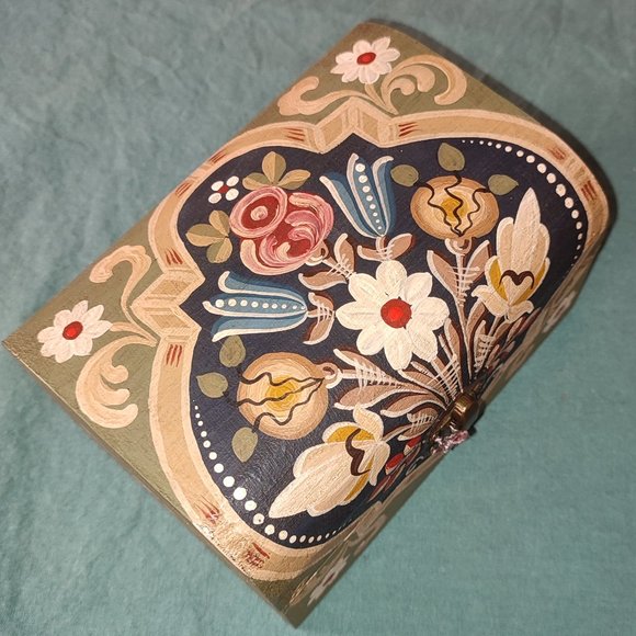 Hand Crafted Other - Large Folk Transylvanian Hand Painted Jewelry Box Wood Authentic Ethnic Saxon